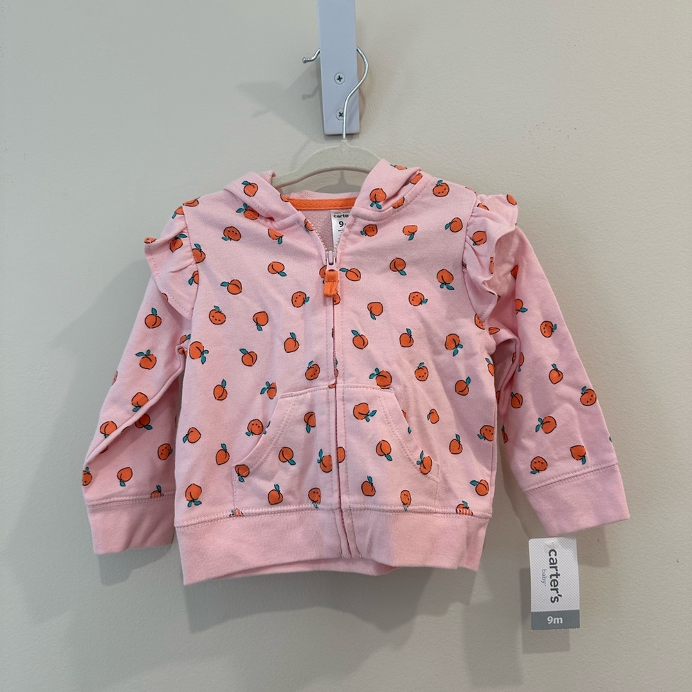 New! Carter's Pink Kids Hoodie with Peach Print size 9m